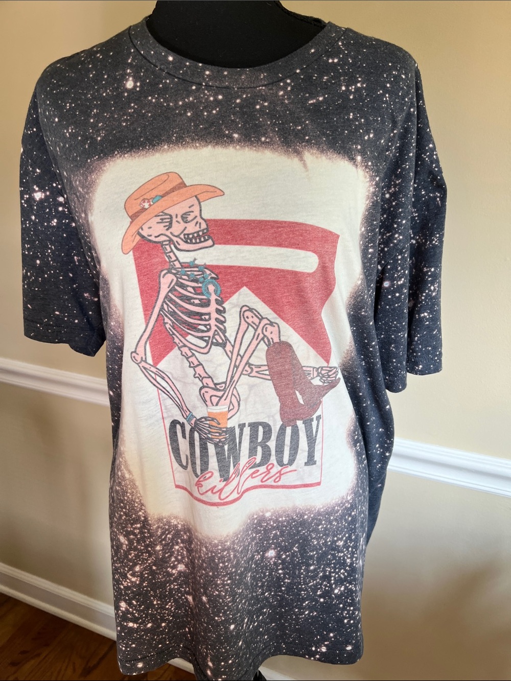 Next Level Apparel Black & Cream Space-Dye Cowboy Killers Skeleton Graphic Tee